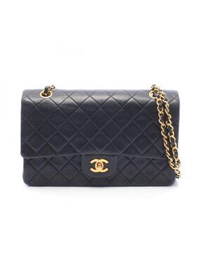 Chanel Shoulder Bag Quilted Double Flap Black Lambskin Chain